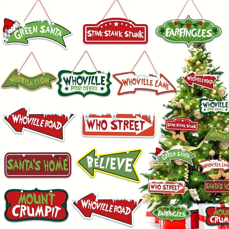 12 Inch Christmas Wooden Sign Ornaments, 12 Pcs Holiday Decor Set