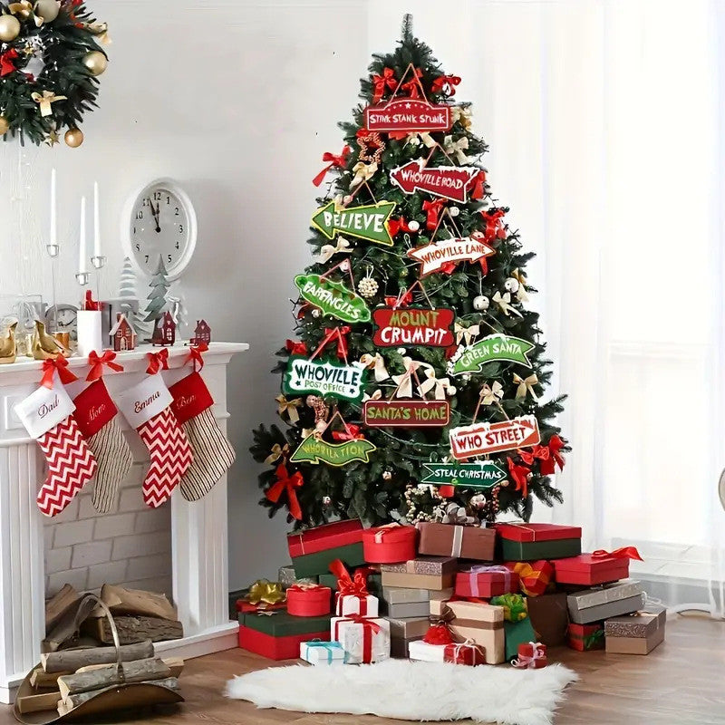 12 Inch Christmas Wooden Sign Ornaments, 12 Pcs Holiday Decor Set