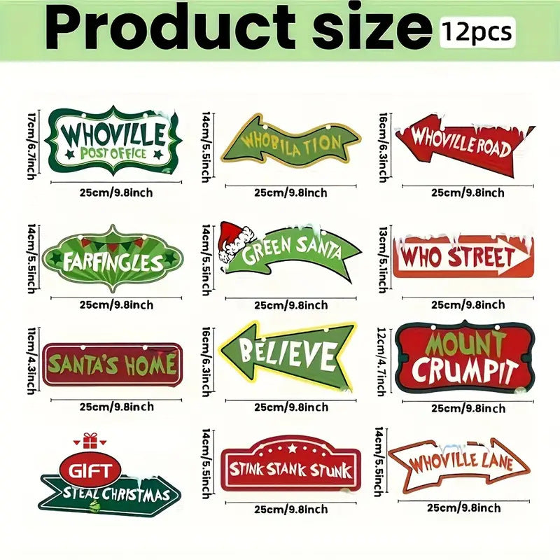 12 Inch Christmas Wooden Sign Ornaments, 12 Pcs Holiday Decor Set