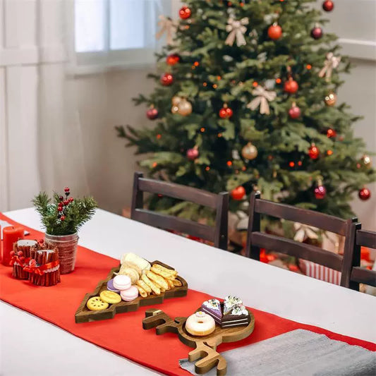 Christmas Wooden Serving Trays - Reindeer & Christmas Tree Shapes for Fruit, Snacks & Holiday Decor