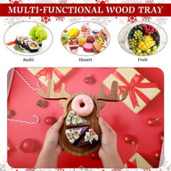 Christmas Wooden Serving Trays - Reindeer & Christmas Tree Shapes for Fruit, Snacks & Holiday Decor