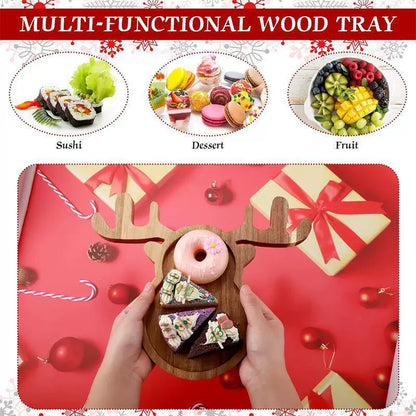 Christmas Wooden Serving Trays - Reindeer & Christmas Tree Shapes for Fruit, Snacks & Holiday Decor