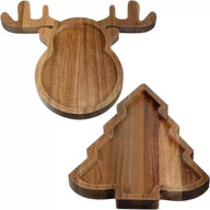 Christmas Wooden Serving Trays - Reindeer & Christmas Tree Shapes for Fruit, Snacks & Holiday Decor