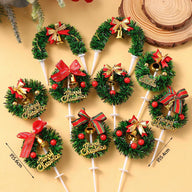 Christmas Wreath Cake Toppers Set - 10PCS Festive Grass Wreath & Leaf Cake Decorations for Holiday Baking