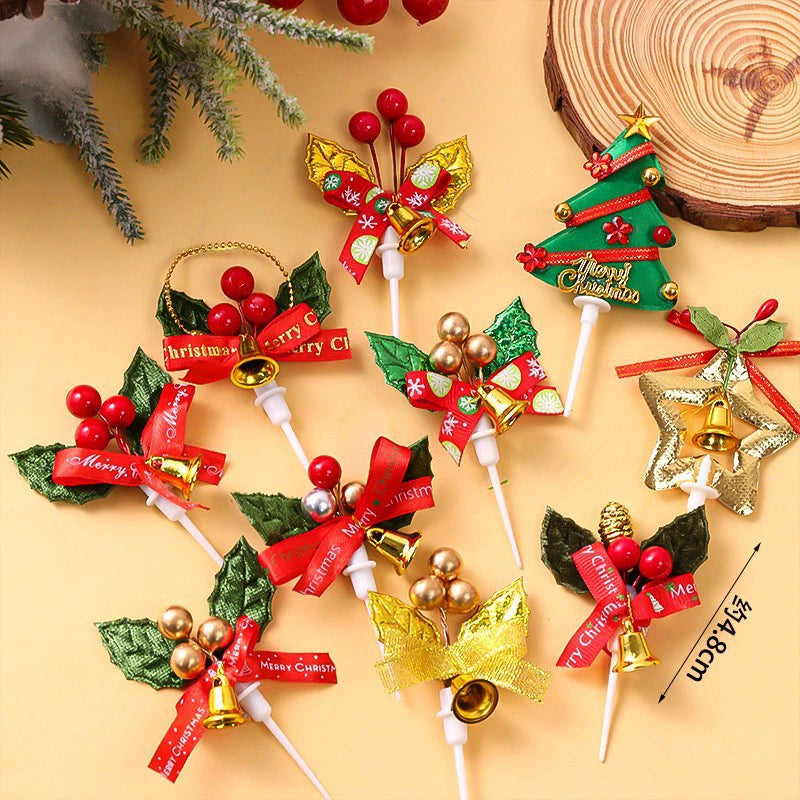 Christmas Wreath Cake Toppers Set - 10PCS Festive Grass Wreath & Leaf Cake Decorations for Holiday Baking
