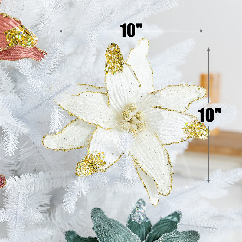 10 Inch Christmas Velvet Artificial Flower with Sequins, 1 Pc, Holiday Craft Decor