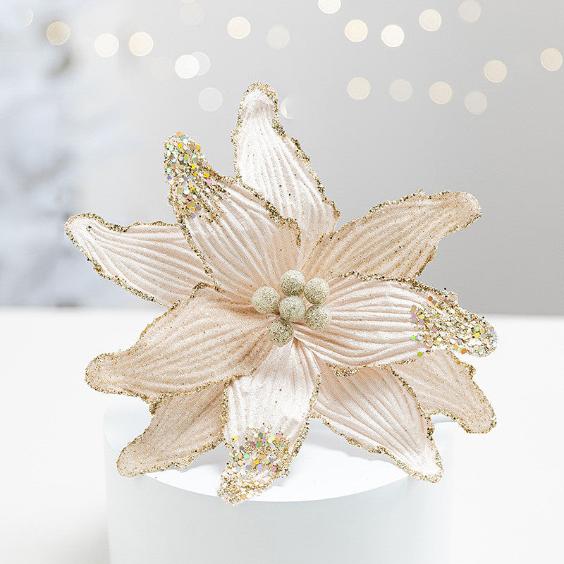 10 Inch Christmas Velvet Artificial Flower with Sequins, 1 Pc, Holiday Craft Decor