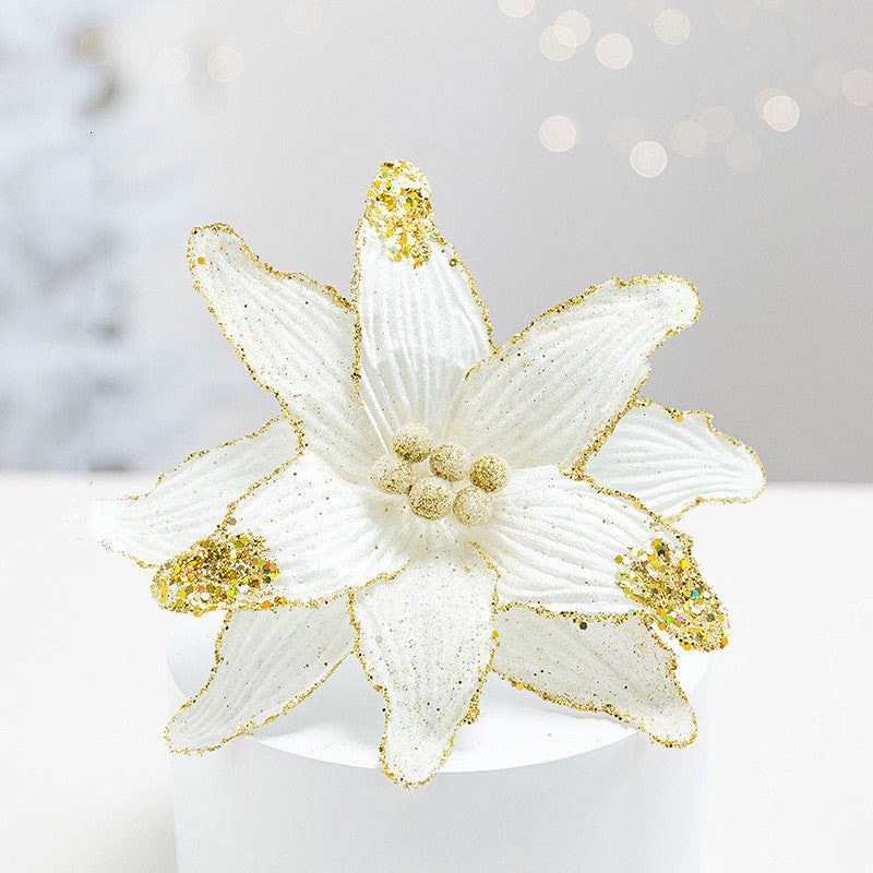 10 Inch Christmas Velvet Artificial Flower with Sequins, 1 Pc, Holiday Craft Decor
