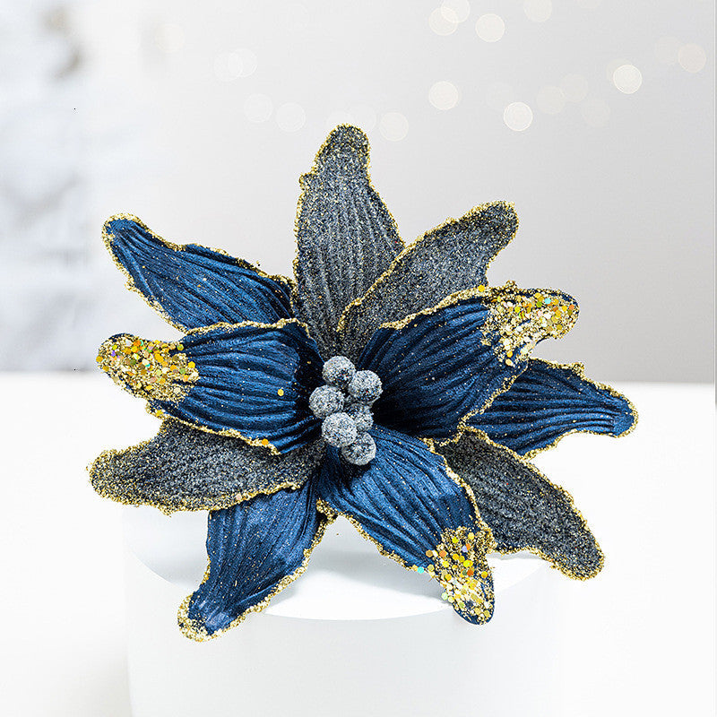 10 Inch Christmas Velvet Artificial Flower with Sequins, 1 Pc, Holiday Craft Decor