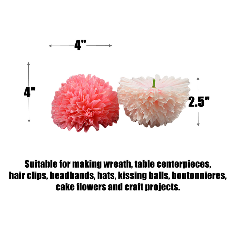 4 Inch Pompon Mum Artificial Flower Heads Bulk for Crafts - 10 Pcs