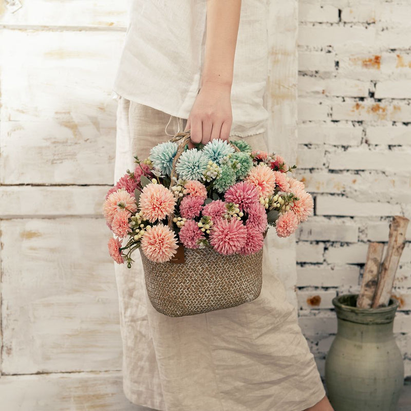 12.4 Inch Artificial Mixed Bouquet 10 Stems Pompon Chrysanthemums Dahlias Berries Silk Flowers