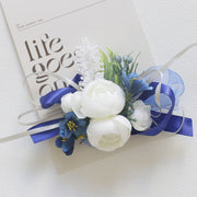 White and Blue Artificial Flower Wrist Corsage and Men’s Boutonniere Set for Wedding – Bulk Pack