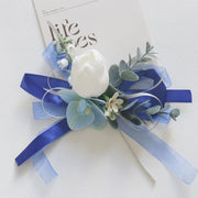 White and Blue Artificial Flower Wrist Corsage and Men’s Boutonniere Set for Wedding – Bulk Pack