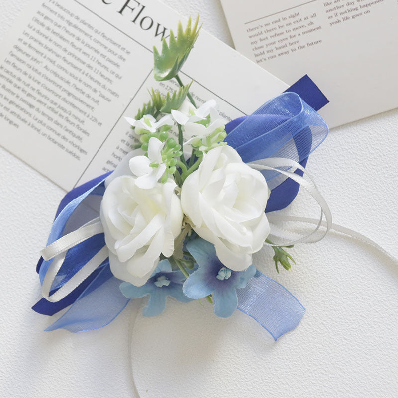 White and Blue Artificial Flower Wrist Corsage and Men’s Boutonniere Set for Wedding – Bulk Pack