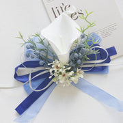 White and Blue Artificial Flower Wrist Corsage and Men’s Boutonniere Set for Wedding – Bulk Pack