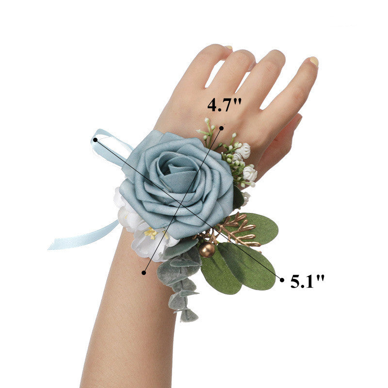 Silk Rose Flowers Corsage with Green Leaves, Bulk Wholesale, Artificial Floral Decoration