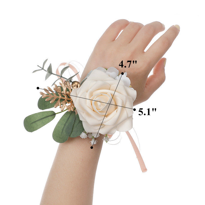 Silk Rose Flowers Corsage with Green Leaves, Bulk Wholesale, Artificial Floral Decoration