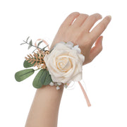 Silk Rose Flowers Corsage with Green Leaves, Bulk Wholesale, Artificial Floral Decoration