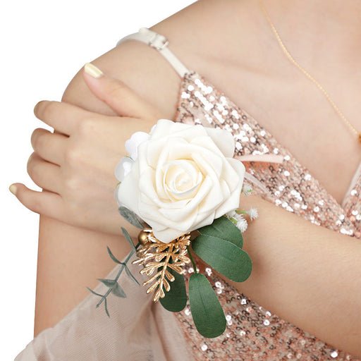 Silk Rose Flowers Corsage with Green Leaves, Bulk Wholesale, Artificial Floral Decoration