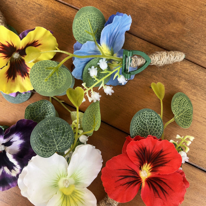 Pansy Flower Wrist Corsage and Men Boutonniere Set for Wedding Party, Bulk Artificial Floral Wristlet Bands