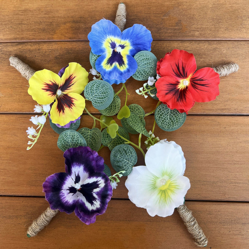 Pansy Flower Wrist Corsage and Men Boutonniere Set for Wedding Party, Bulk Artificial Floral Wristlet Bands