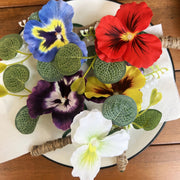 Pansy Flower Wrist Corsage and Men Boutonniere Set for Wedding Party, Bulk Artificial Floral Wristlet Bands