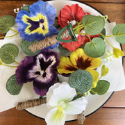 Pansy Flower Wrist Corsage and Men Boutonniere Set for Wedding Party, Bulk Artificial Floral Wristlet Bands