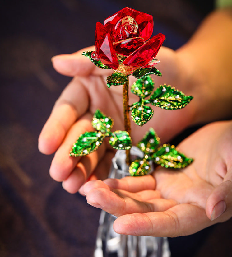 10 Inch Artificial Crystal Roses Bouquet with Glass Vase, 1 Set, Bulk Gift Arrangement