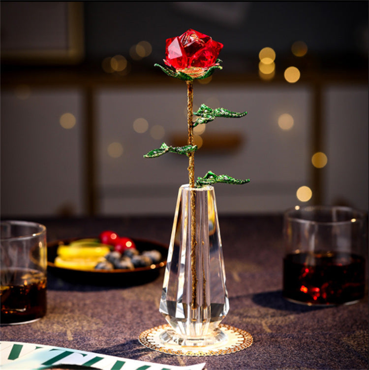 10 Inch Artificial Crystal Roses Bouquet with Glass Vase, 1 Set, Bulk Gift Arrangement