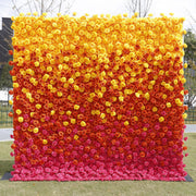 5D Artificial Rose Flower Wall Arrangement, Orange Yellow Fuchsia, Bulk Panel for Events