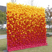 5D Artificial Rose Flower Wall Arrangement, Orange Yellow Fuchsia, Bulk Panel for Events