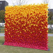 5D Artificial Rose Flower Wall Arrangement, Orange Yellow Fuchsia, Bulk Panel for Events