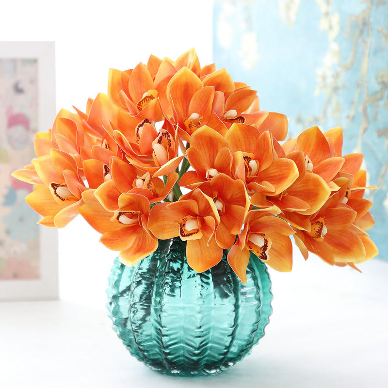 10 Inch Cymbidium Bouquet Artificial Yellow Flowers 10 Stems Real Touch Arrangement