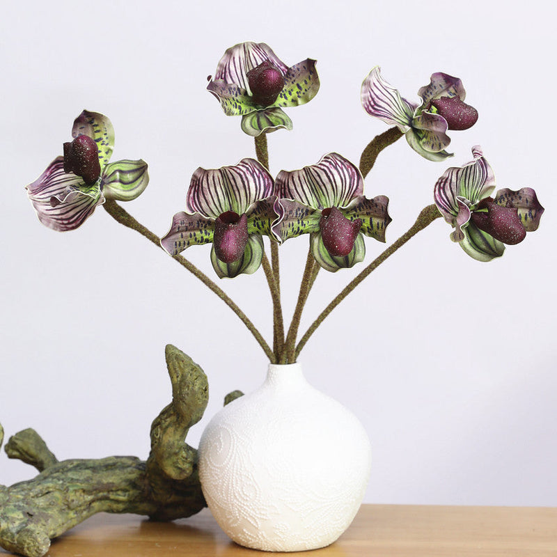 19 Inch Cypripedium Artificial Flower Stems Real Touch Bulk Quantity