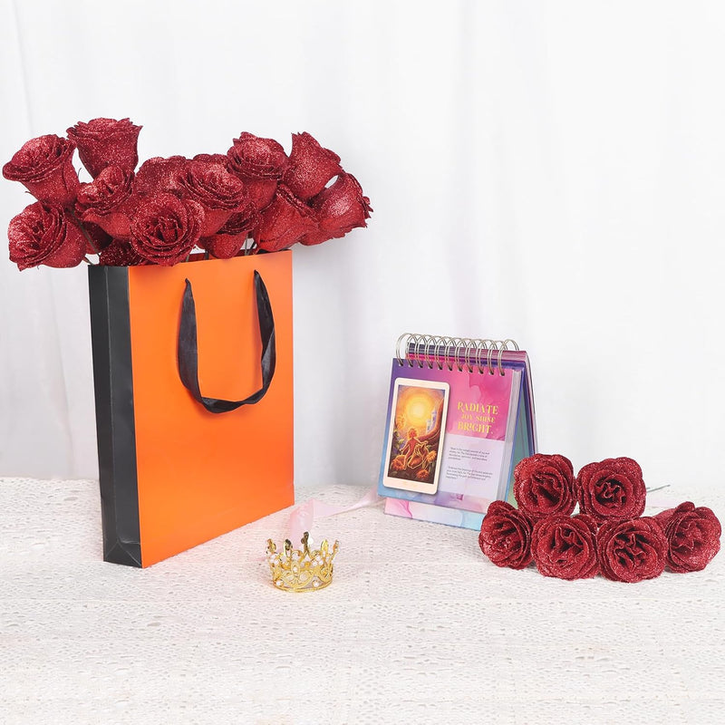 30 Pcs Artificial Glitter Roses Bouquet, 12 Inch DIY Silk Flowers for Weddings Anniversary