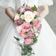 9 Inch Cascading Dusty Rose Artificial Bridal Bouquet Bulk Wedding Flowers