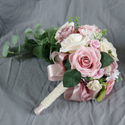 9 Inch Cascading Dusty Rose Artificial Bridal Bouquet Bulk Wedding Flowers