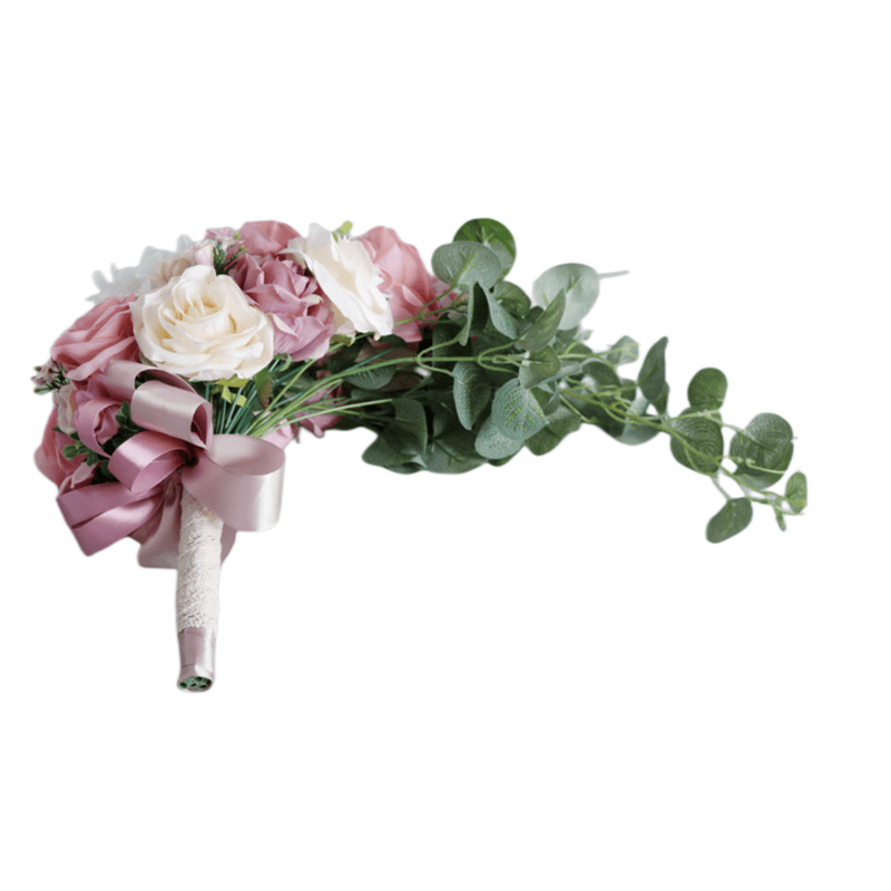 9 Inch Cascading Dusty Rose Artificial Bridal Bouquet Bulk Wedding Flowers
