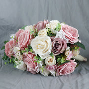 9 Inch Cascading Dusty Rose Artificial Bridal Bouquet Bulk Wedding Flowers