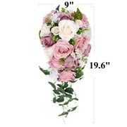 9 Inch Cascading Dusty Rose Artificial Bridal Bouquet Bulk Wedding Flowers