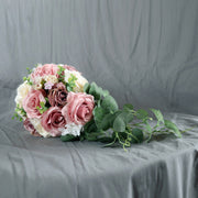 9 Inch Cascading Dusty Rose Artificial Bridal Bouquet Bulk Wedding Flowers