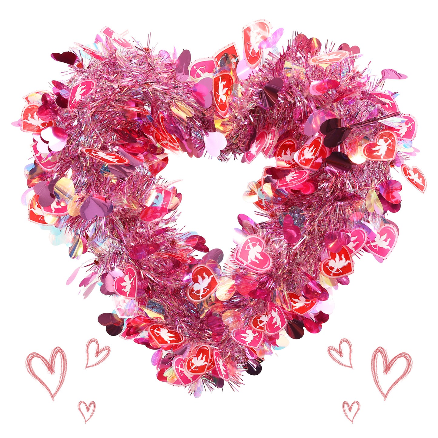 Valentine's & Wedding Heart Wreath - 15.7x14.6 Inch Artificial Madder | Sparkly Door & Window Decor