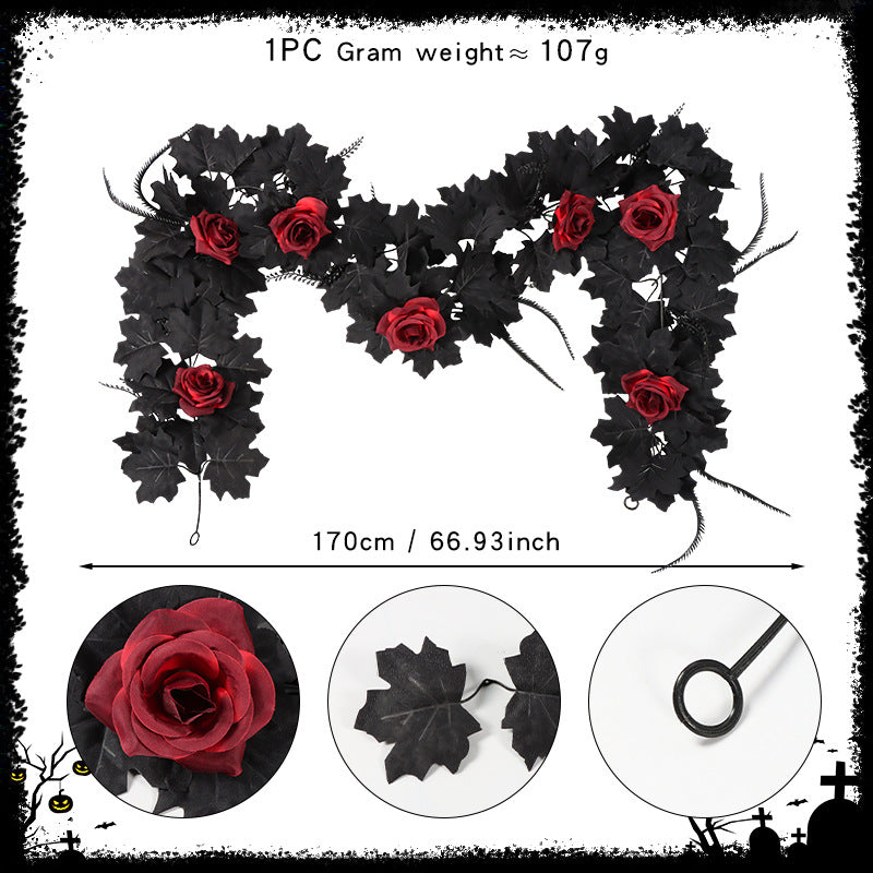 Christmas/Halloween Faux Vine Garland - Black Artificial Maple Leaf Vine for Home & Wedding 67 Inches Long