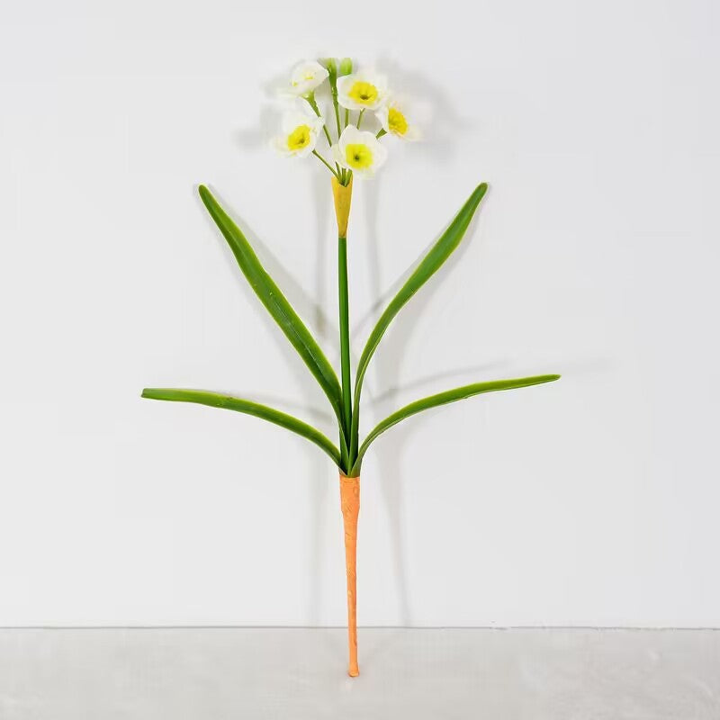 10 Pcs Artificial Daffodil Flower Stems with Leaves, Real Touch Narcissus, 14 Inch Silk Flowers Bulk