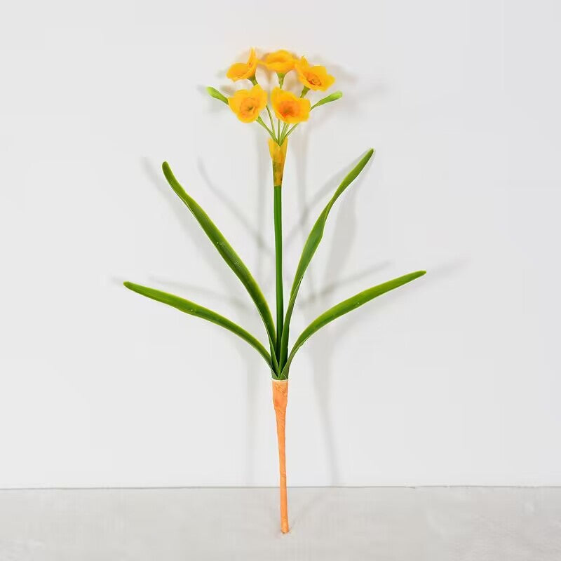 10 Pcs Artificial Daffodil Flower Stems with Leaves, Real Touch Narcissus, 14 Inch Silk Flowers Bulk