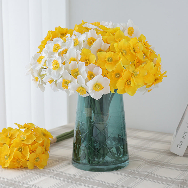 6 Pcs 16 Inch Artificial Daffodil Stems Bulk Faux Narcissus Spring Flowers