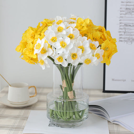 6 Pcs 16 Inch Artificial Daffodil Stems Bulk Faux Narcissus Spring Flowers