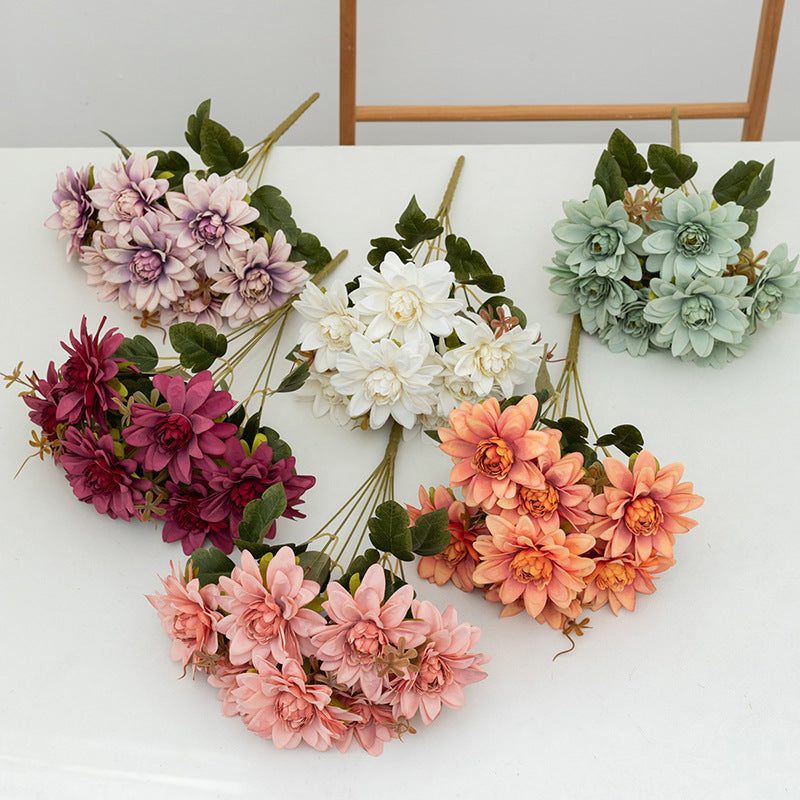 16 Inch Artificial Dahlia Bush Flowers 10 Pcs Silk Dahlia Arrangement Bulk Wholesale