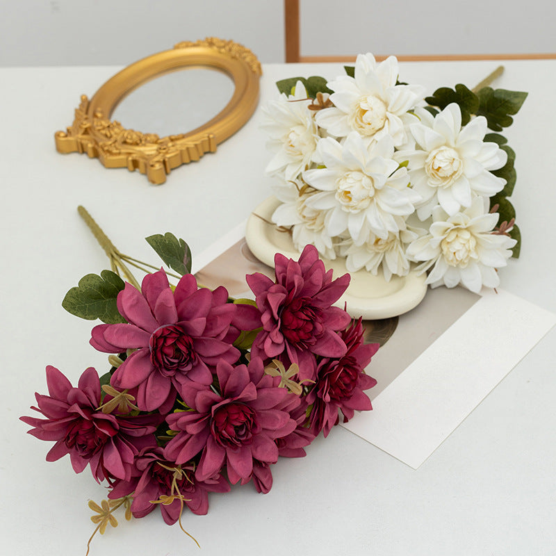 16 Inch Artificial Dahlia Bush Flowers 10 Pcs Silk Dahlia Arrangement Bulk Wholesale