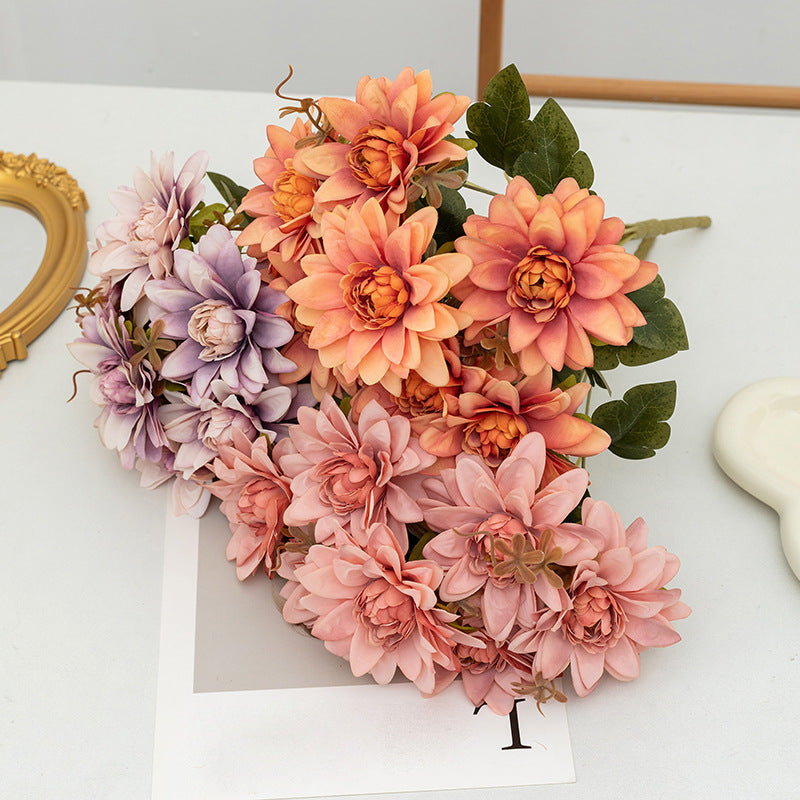 16 Inch Artificial Dahlia Bush Flowers 10 Pcs Silk Dahlia Arrangement Bulk Wholesale